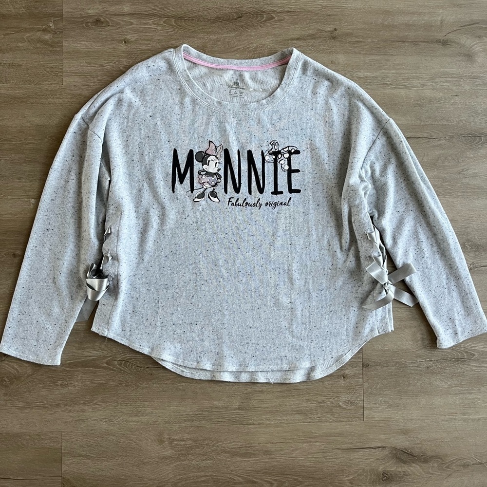 Disney Parks Minnie Mouse Bow Lace Up Side Sweatshirt SZ XL